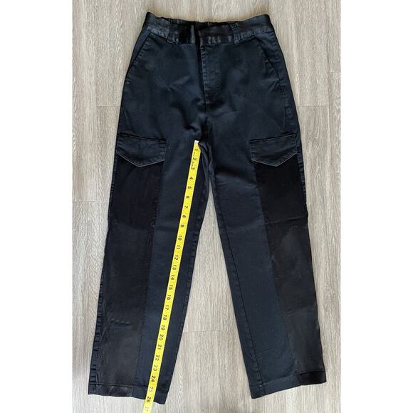 ZARA Black Patchwork Cargo Pants Women’s Size M Utility Pockets Straight Leg - Picture 4 of 6